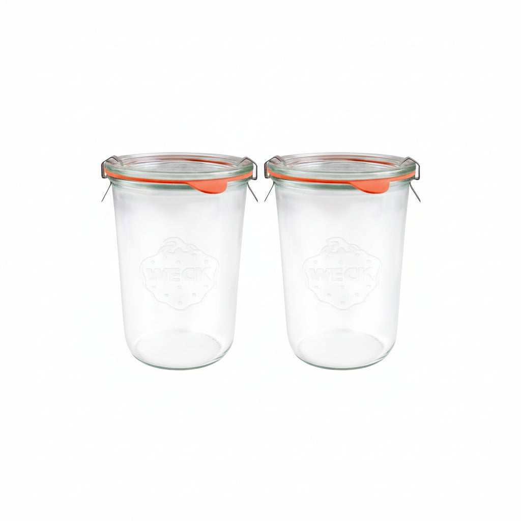 2x850ml Wide Mouthed Storage Glass Jar with Rubber Seal&Clips- Airtight Food Storage
