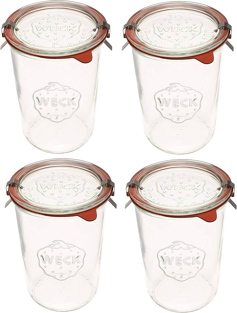 4x850ml Wide Mouthed Storage Glass Jar with Rubber Seal&Clips- Airtight Food Storage