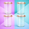 4x850ml Wide Mouthed Storage Glass Jar with Rubber Seal&Clips- Airtight Food Storage