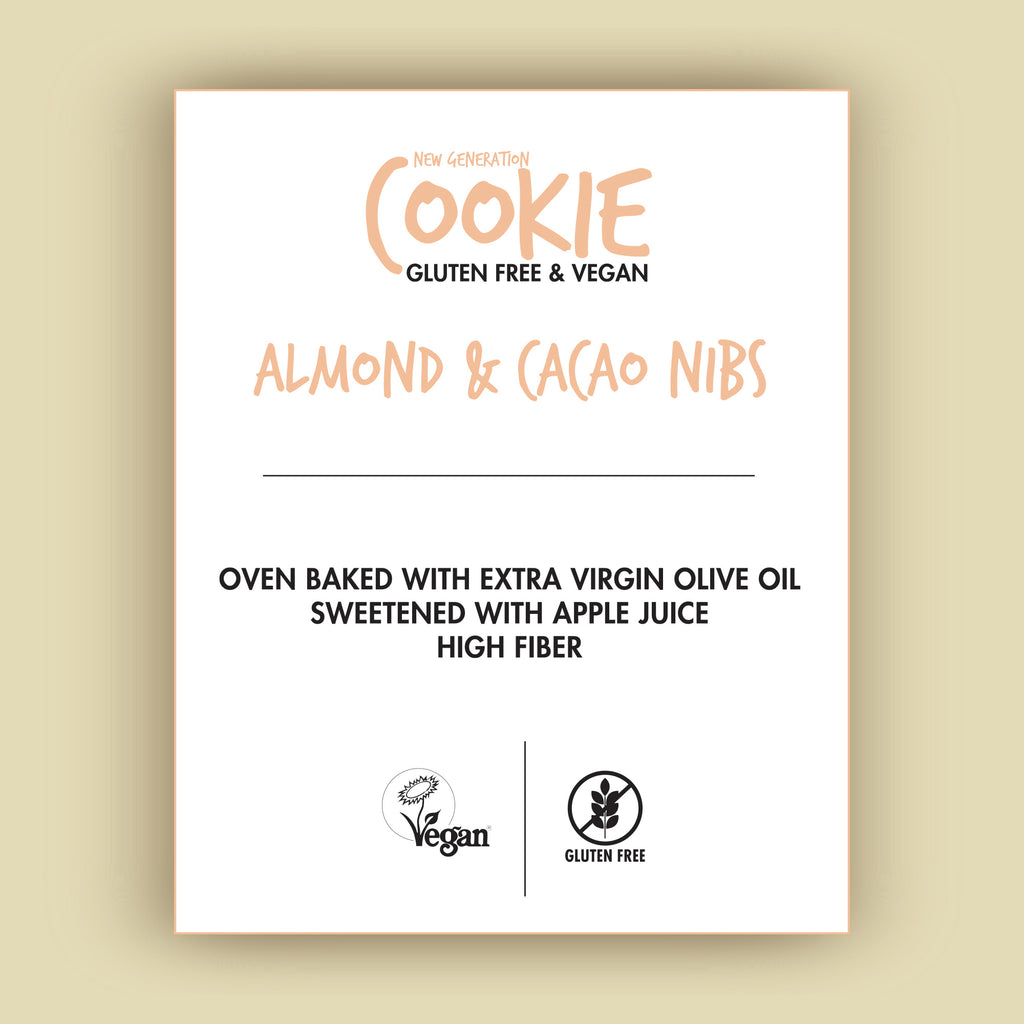 Whole Grain Gluten-free Vegan Healthy Snack Cookie 50 gram (Almond - Cacao Nibs)