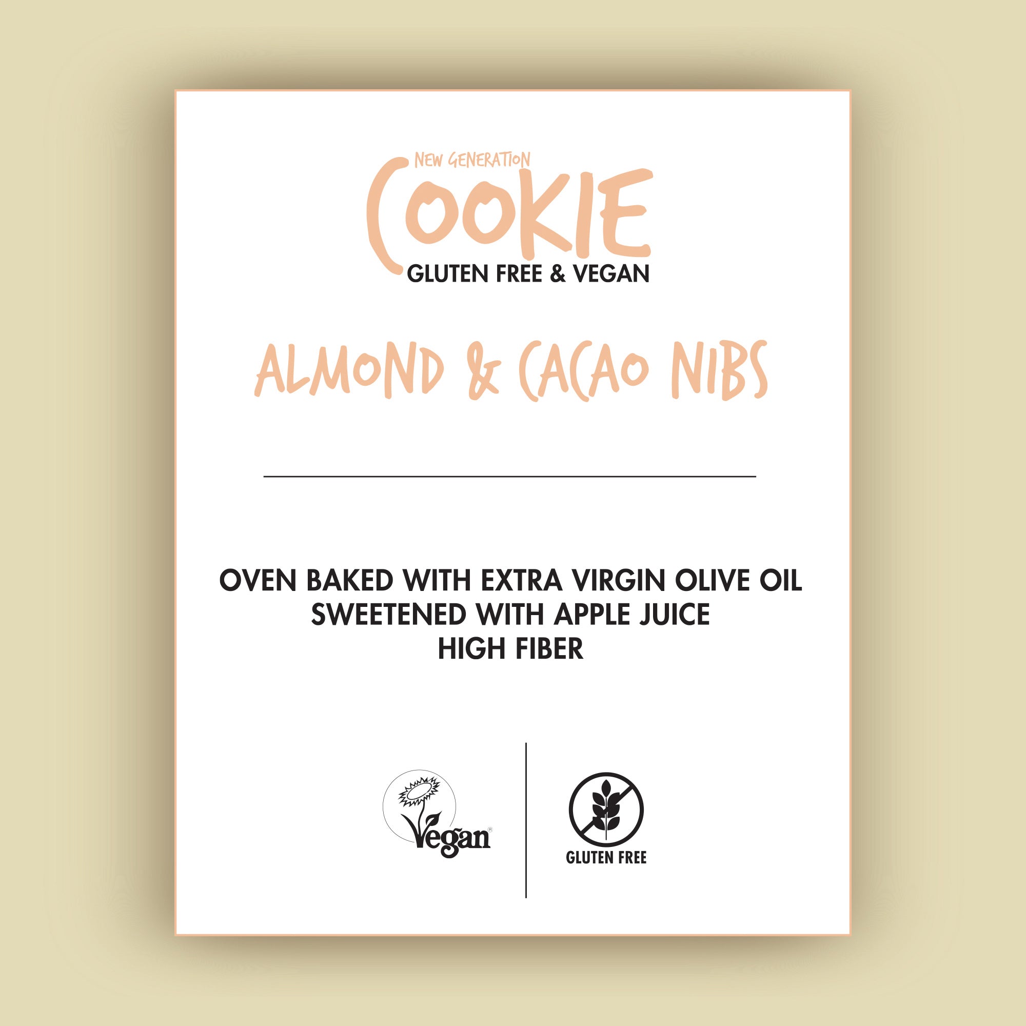 Whole Grain Gluten-free Vegan Healthy Snack Cookie 50 gram (Almond - Cacao Nibs)