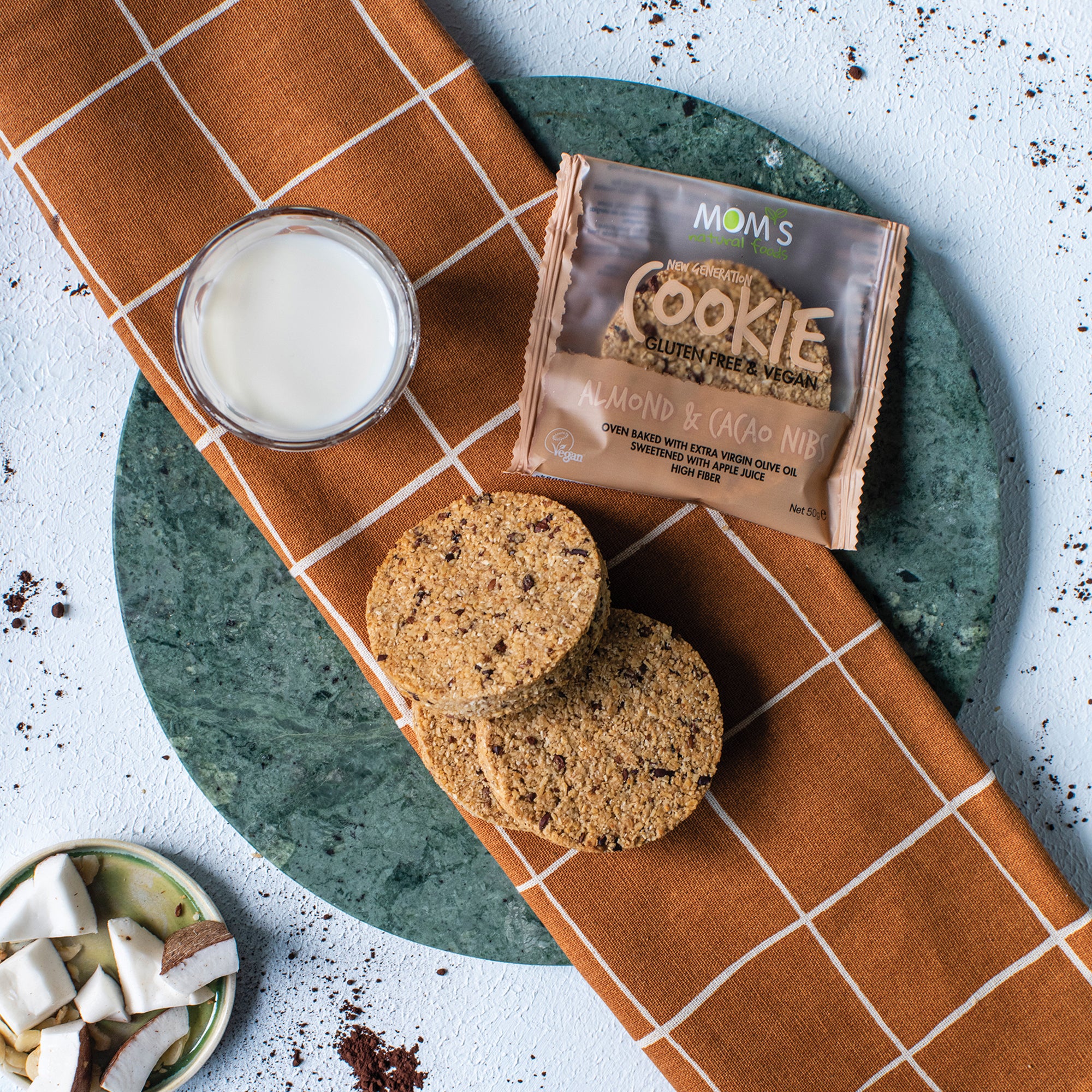 Whole Grain Gluten-free Vegan Healthy Snack Cookie 50 gram (Almond - Cacao Nibs)