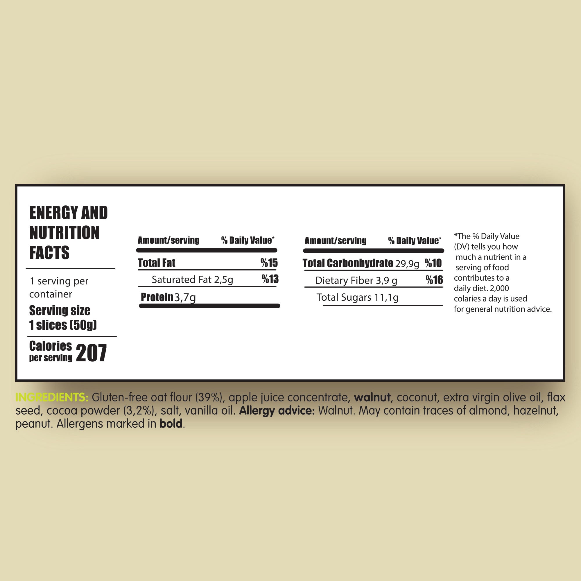 Whole Grain Gluten-free Vegan Healthy Snack Cookie 50 gram (Brownie)