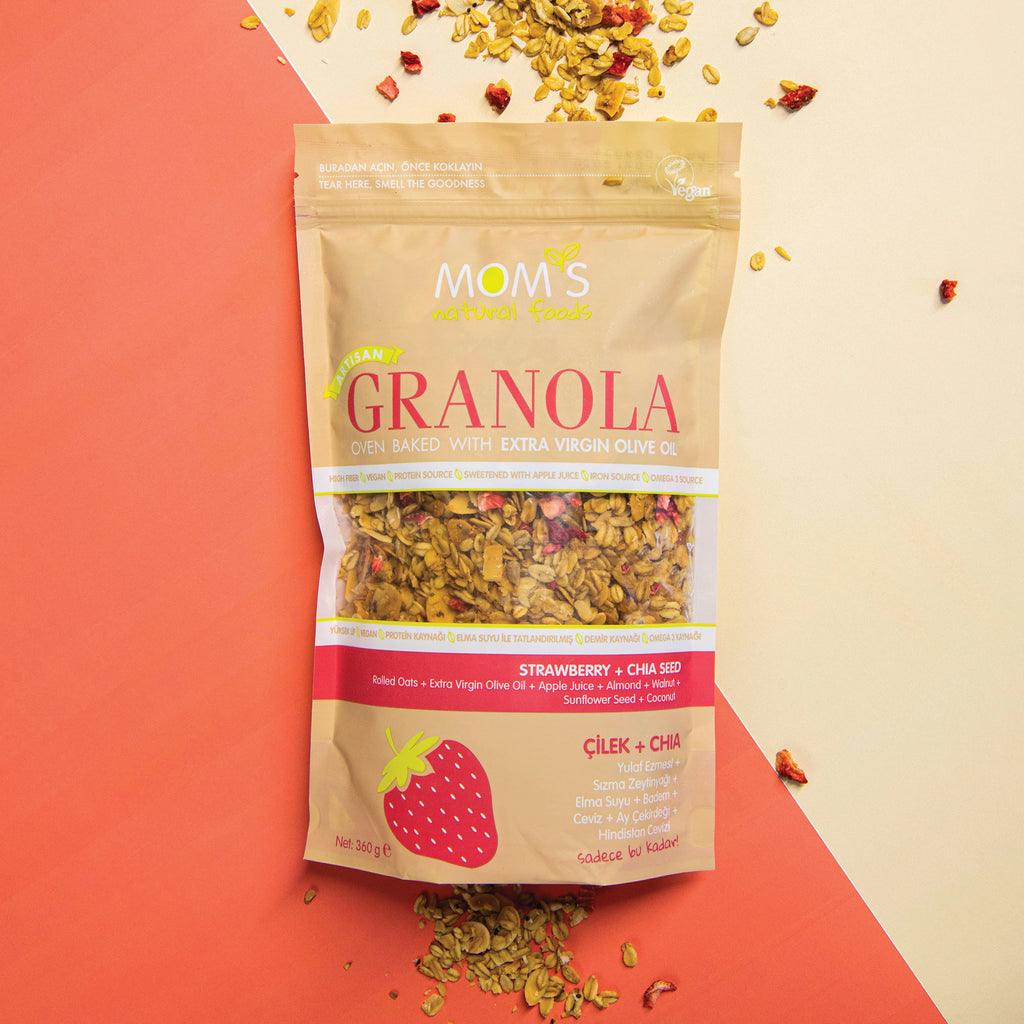 Whole Grain High Fiber Vegan Granola 360 gram 12.69 ounces (Strawberry-Chia)
