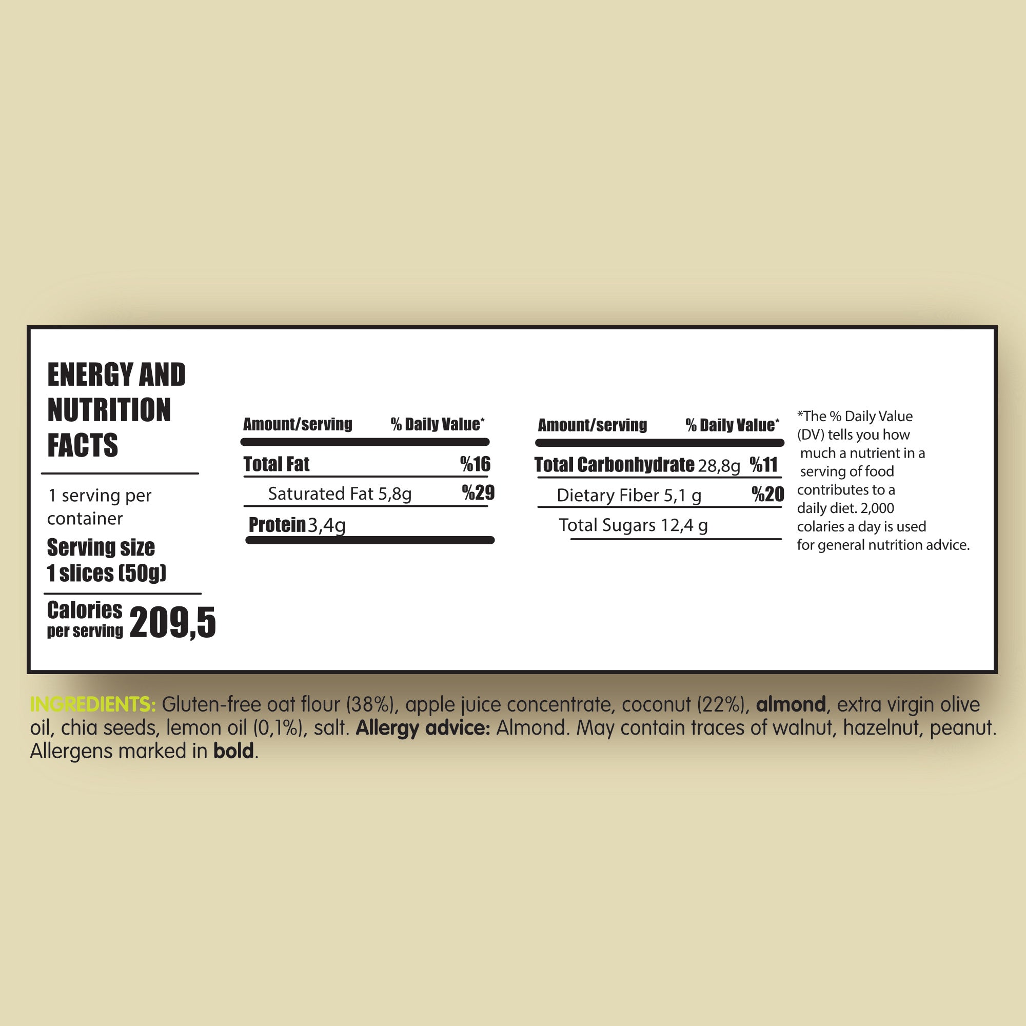 Whole Grain Gluten-free Vegan Healthy Snack Cookie 50 gram (Coconut - Lemon)