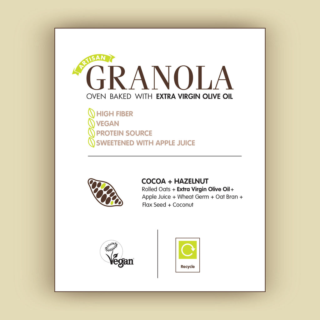 Whole Grain High Fiber Vegan Granola 360 gram 12.69 ounces (Cocoa-Hazelnut)