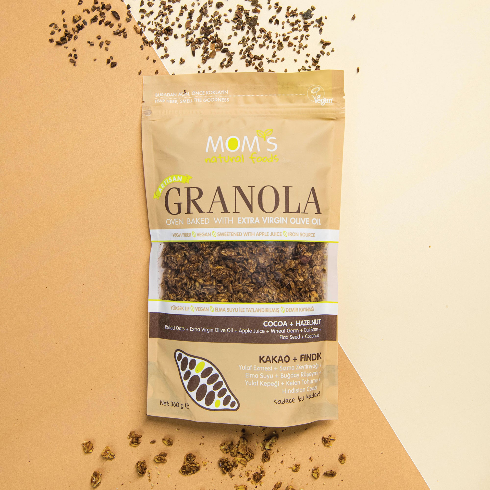 Whole Grain High Fiber Vegan Granola 360 gram 12.69 ounces (Cocoa-Hazelnut)