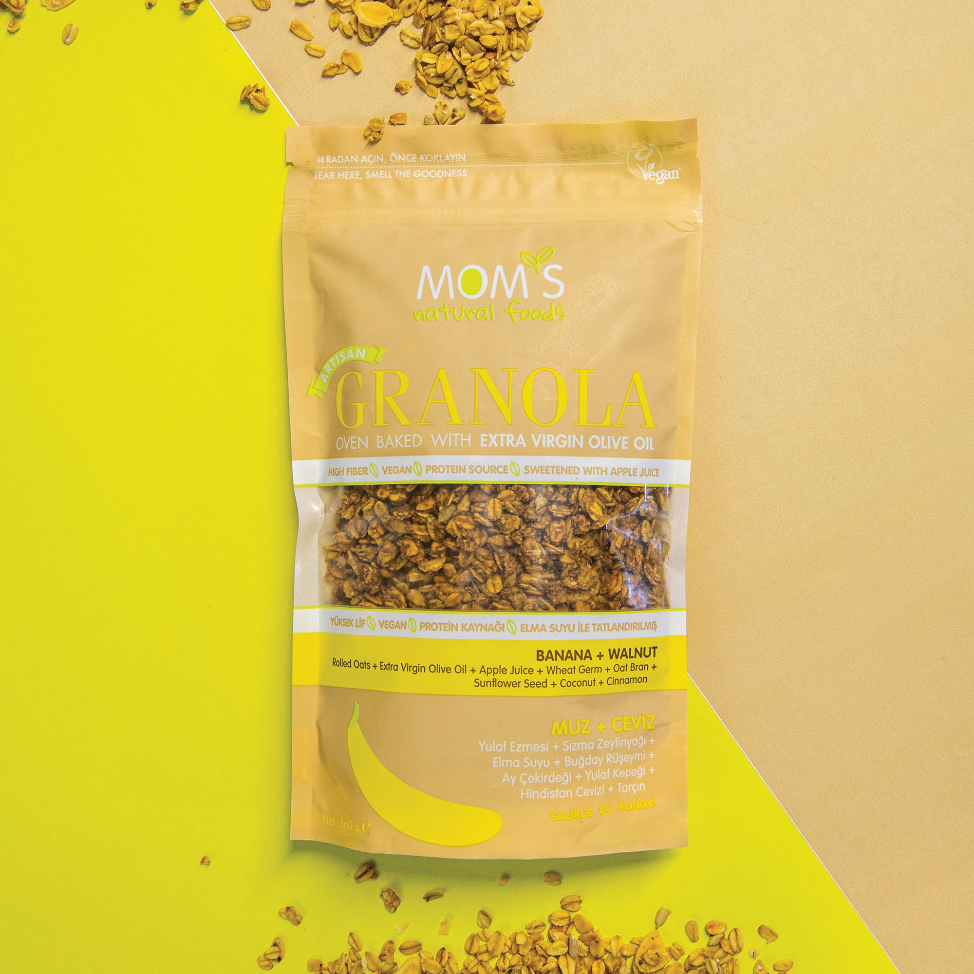 Whole Grain High Fiber Vegan Granola 360 gram 12.69 ounces (Banana-Walnut)