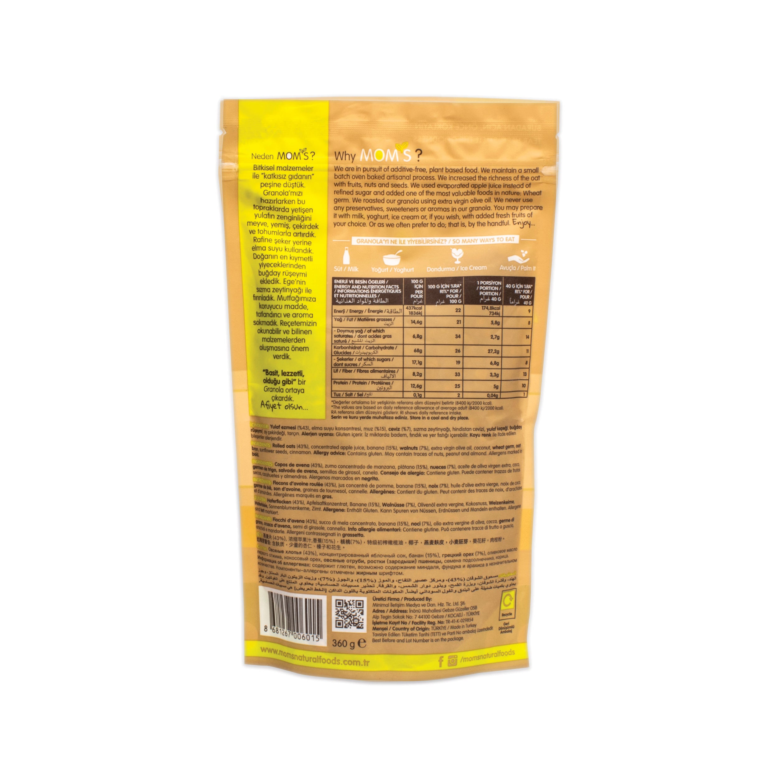Whole Grain High Fiber Vegan Granola 360 gram 12.69 ounces (Banana-Walnut)