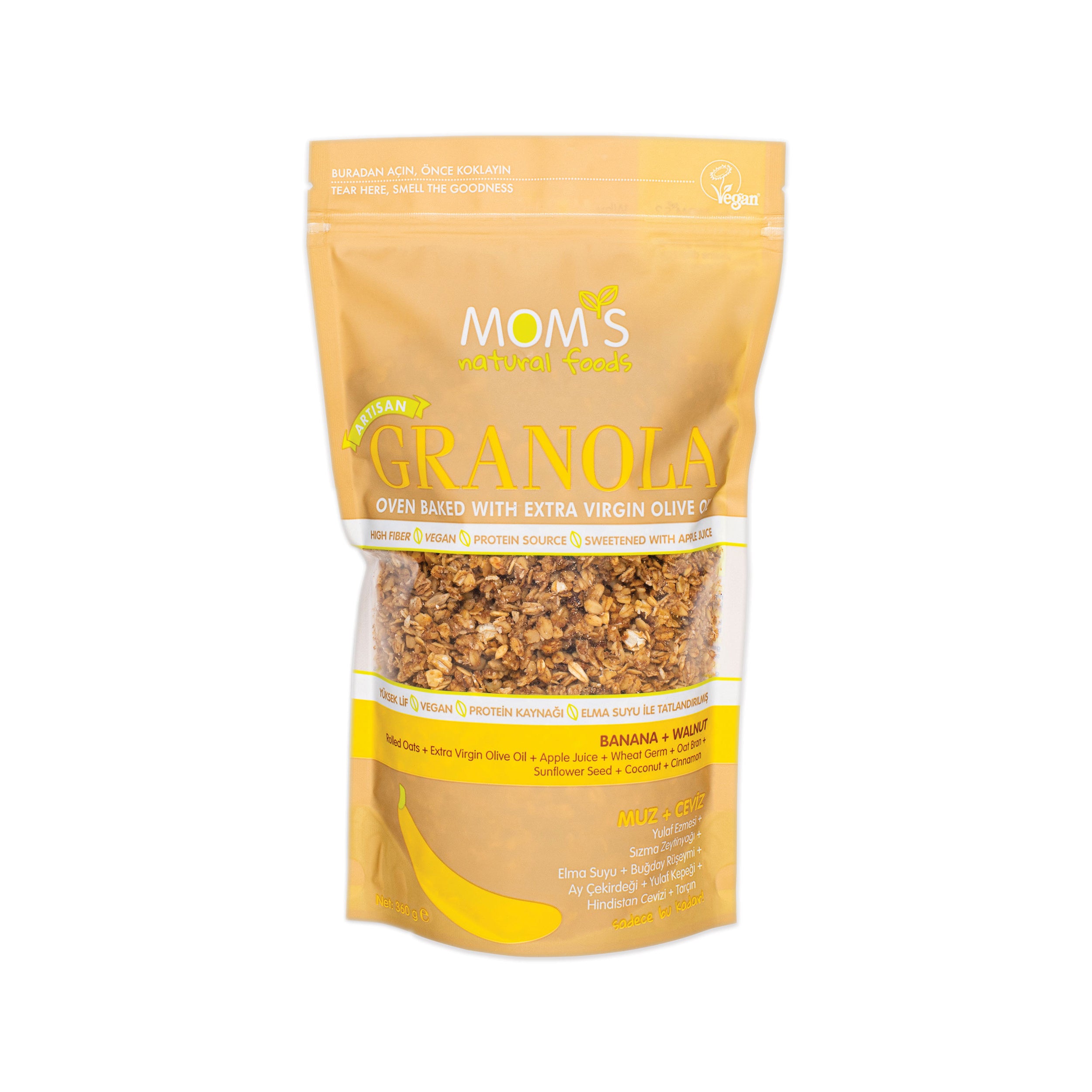 Whole Grain High Fiber Vegan Granola 360 gram 12.69 ounces (Banana-Walnut)