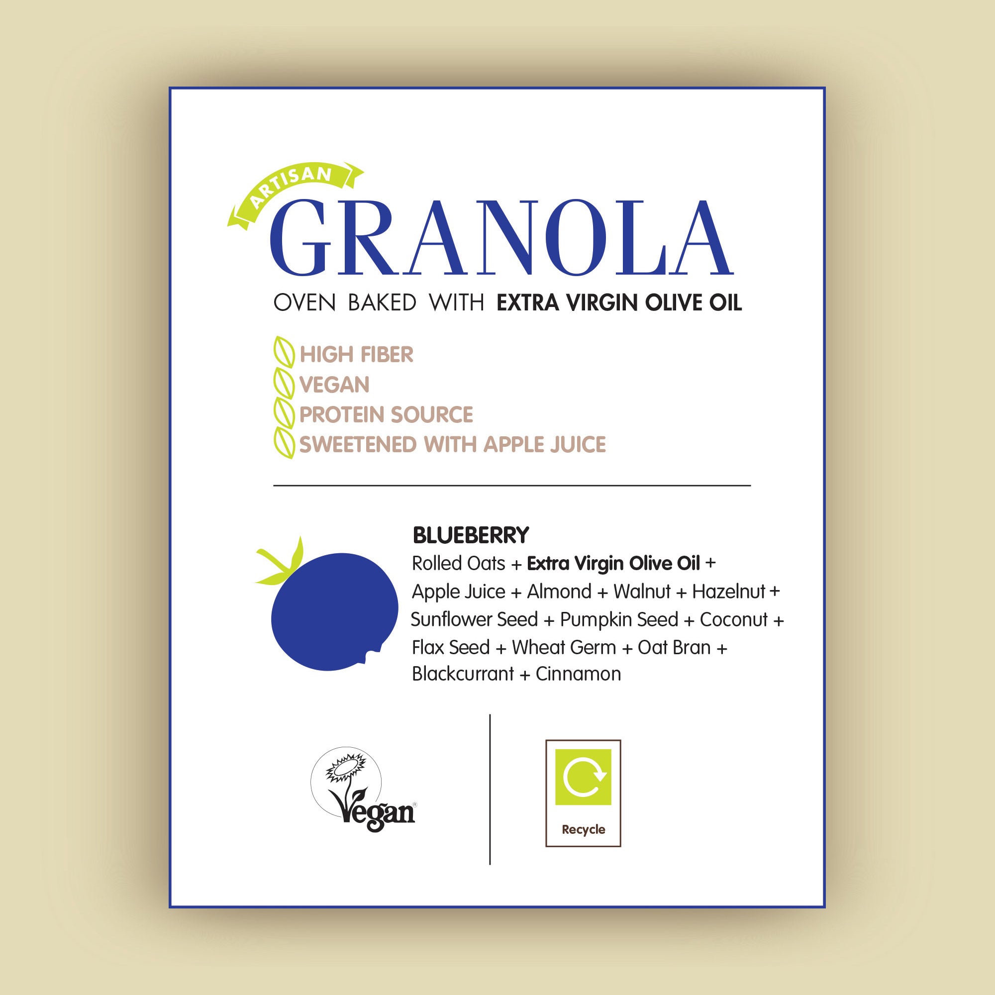 Whole Grain High Fiber Vegan Granola 360 gram 12.69 ounces (Blueberry)