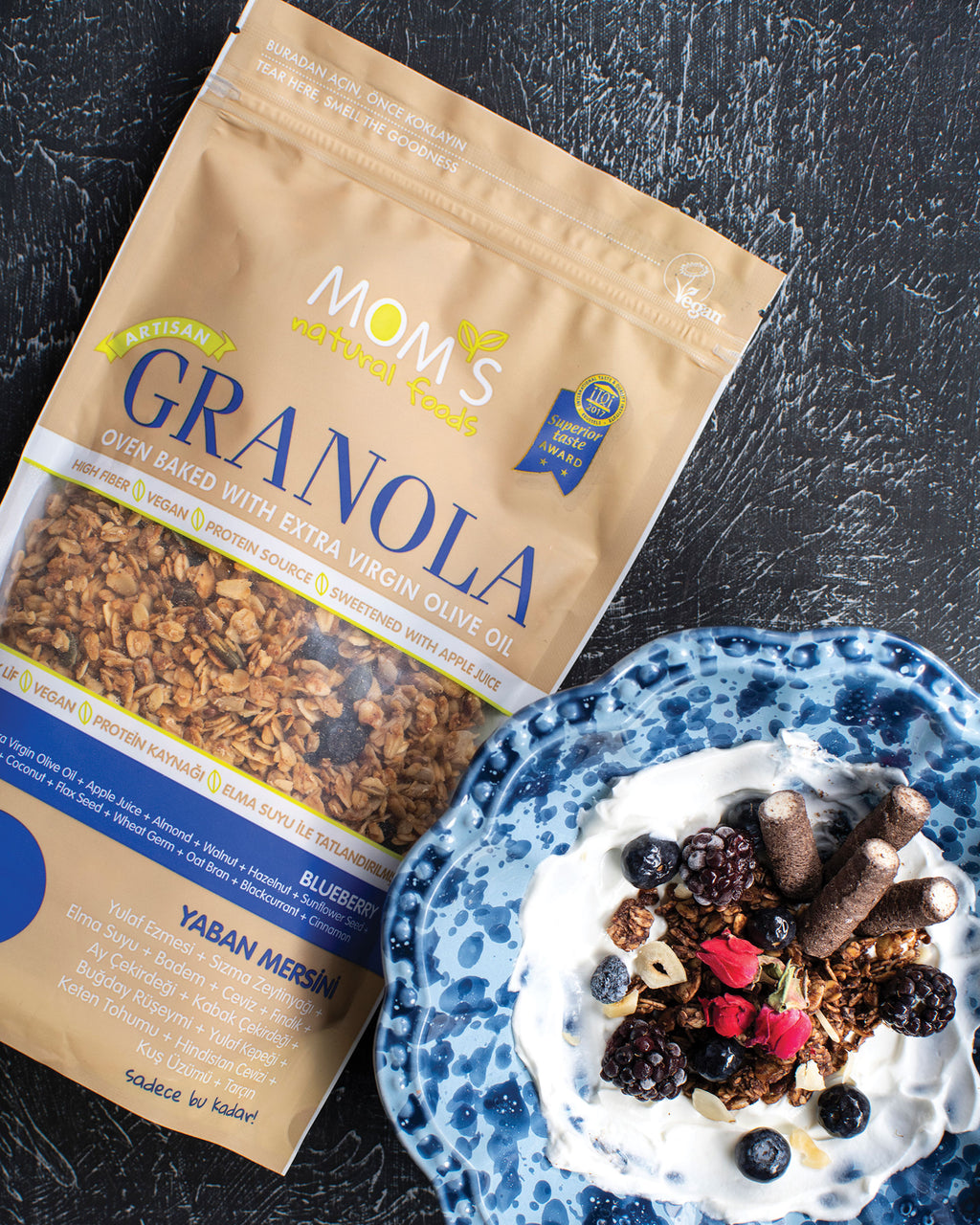 Whole Grain High Fiber Vegan Granola 360 gram 12.69 ounces (Blueberry)