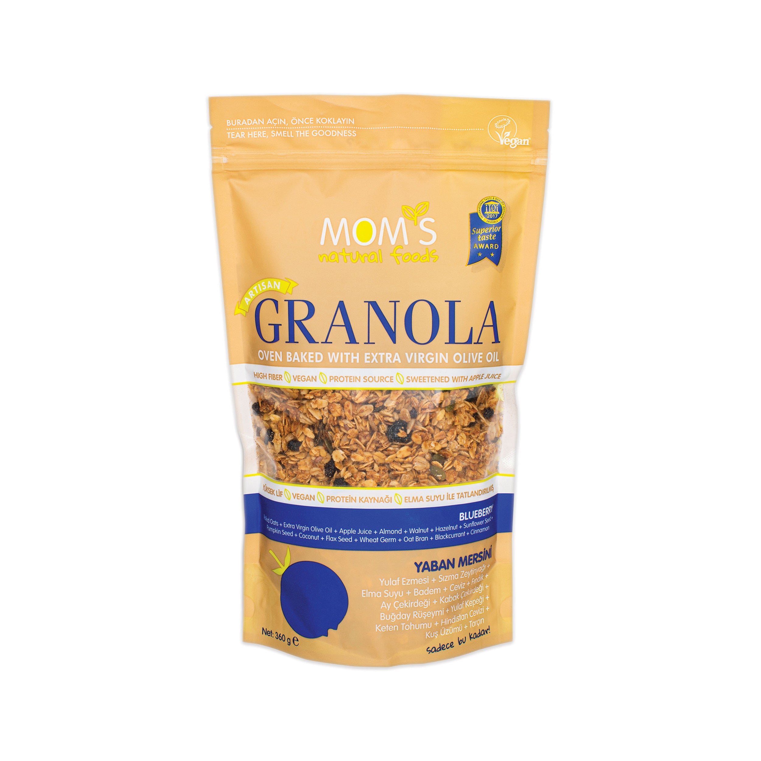 Whole Grain High Fiber Vegan Granola 360 gram 12.69 ounces (Blueberry)